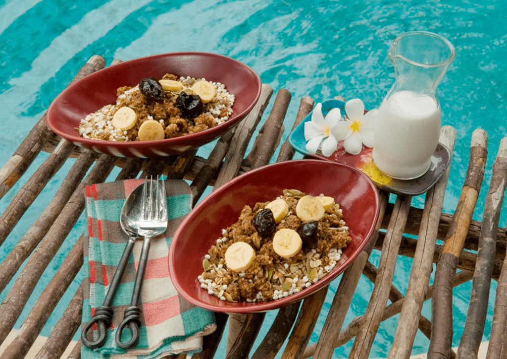 Granola and coconut milk in the morning