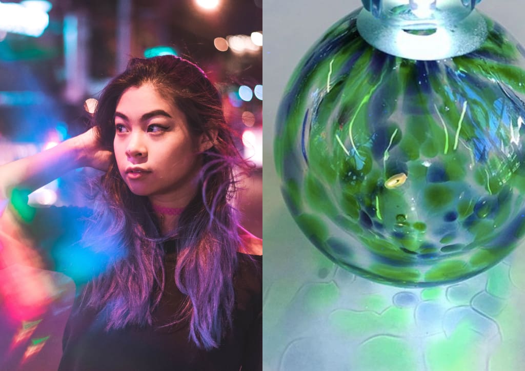 Anna Orlina (Photograph courtesy of Gab Loste (portrait) and Anna Orlina's Instagram (art work))