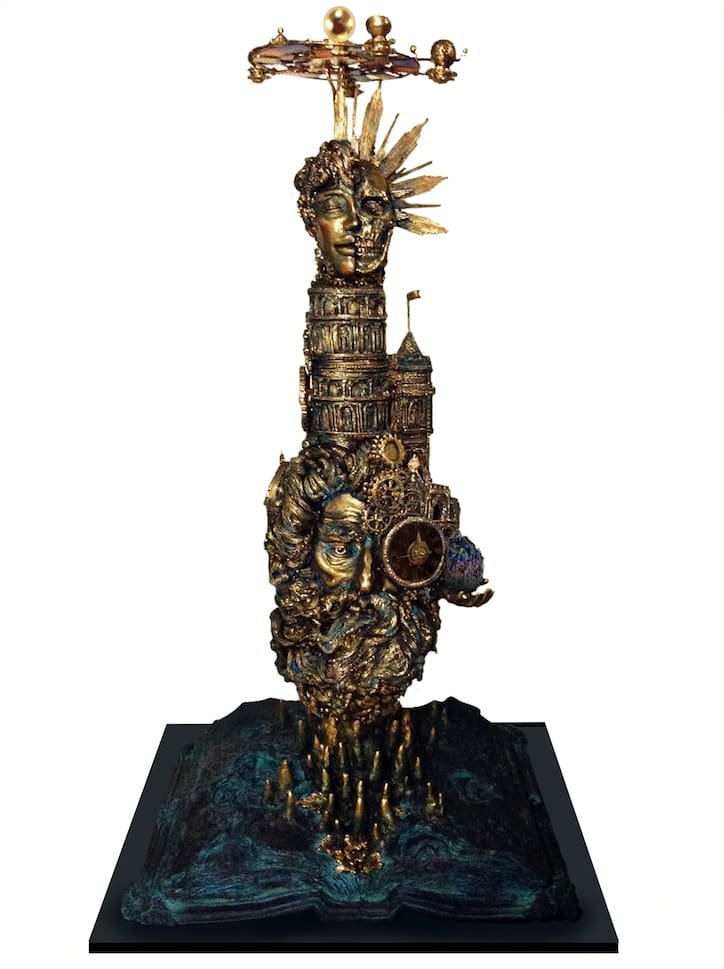 Angelo Padilla, The Anochromical Tome of Space and Time (Metal and Ceramoics Sculpture, 48 inches, 2018)