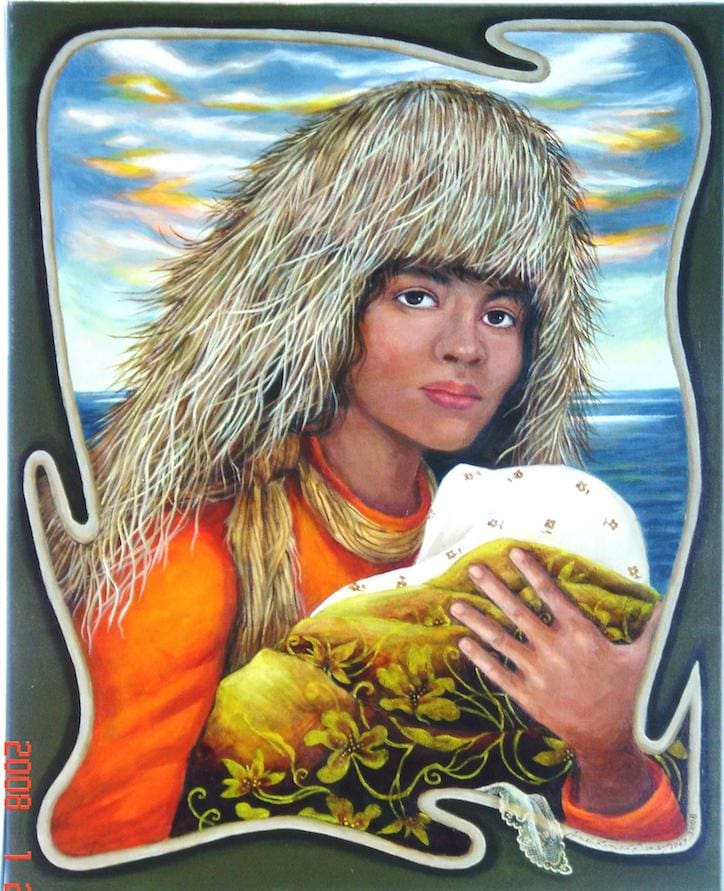 Araceli Dans, The Raincoat (ivatan vakul) acrylic on canvas (24x30) 2007