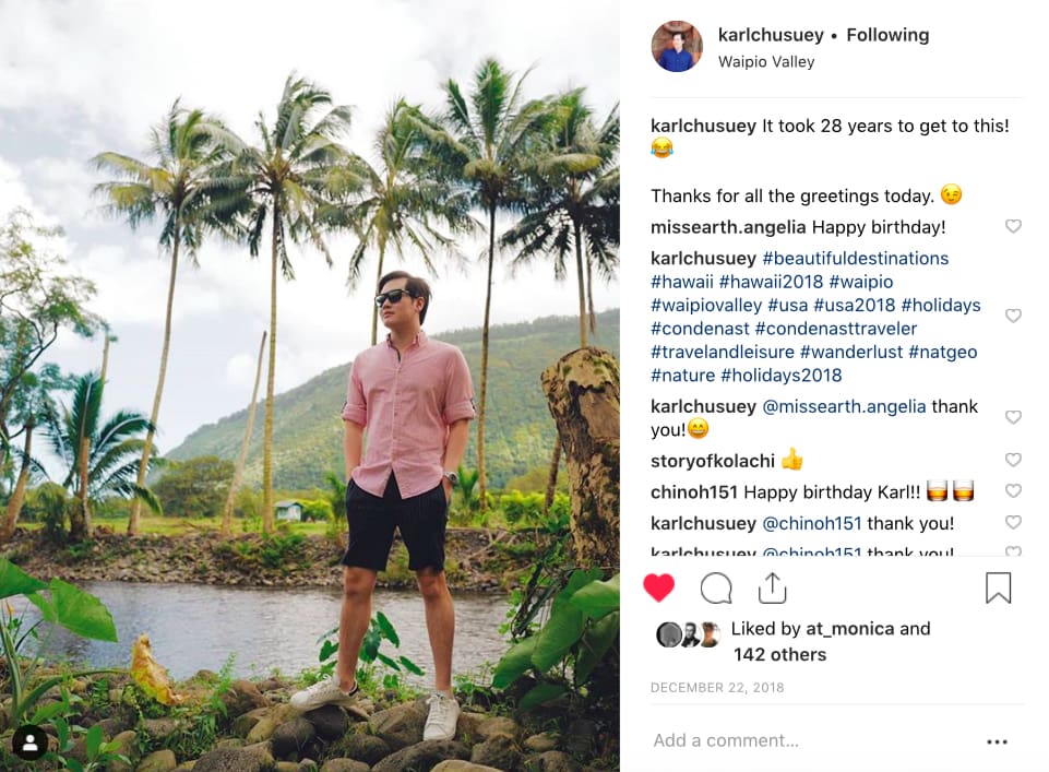 Photograph courtesy of Karl Chusuey's Instagram @karlchusuey