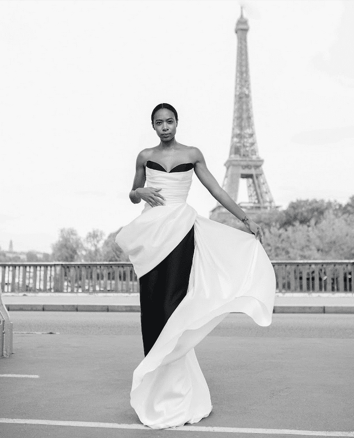 Mark Bumgarner Silk gazar sweetheart gown with hand-draped details