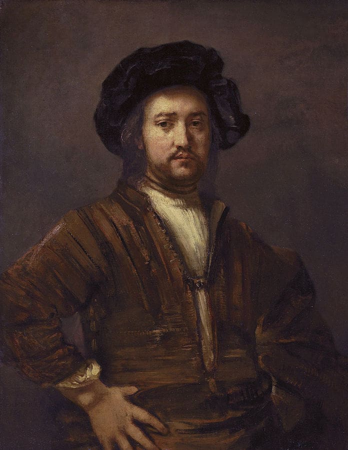 The most expensive Rembrandt piece ever sold, "Portrait of a Man with Arms Akimbo" (1658, oil on canvas)
