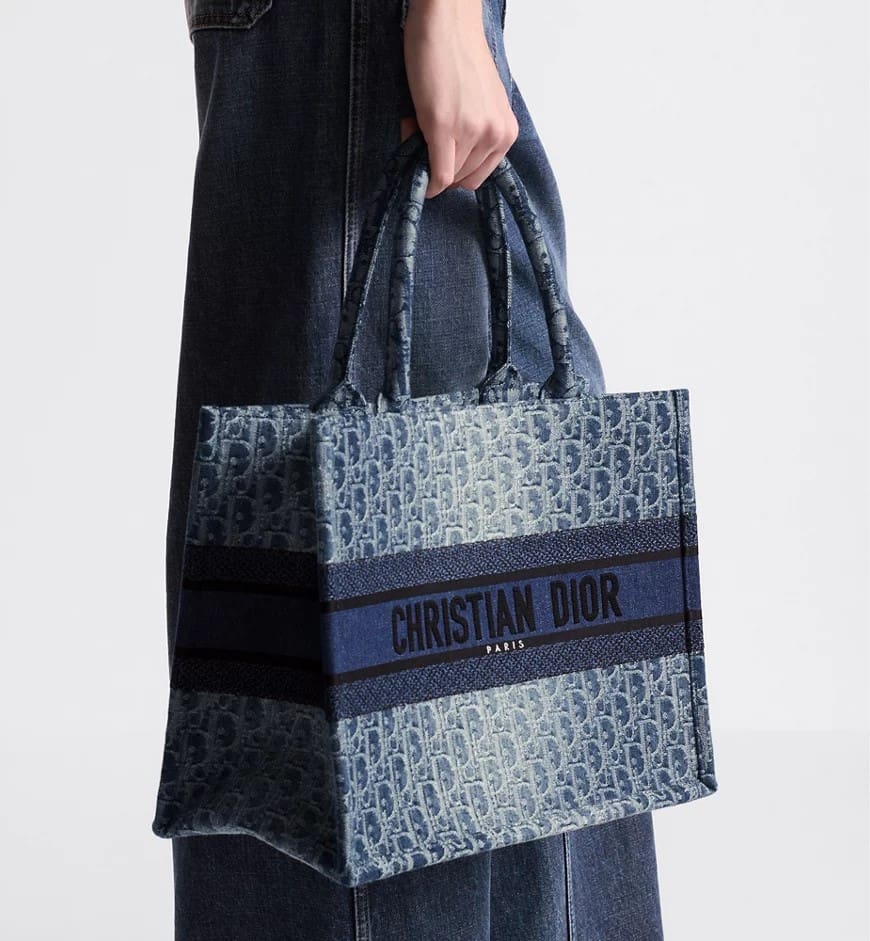 The Dior Book Tote in Blue Denim Dior Oblique Jacquard