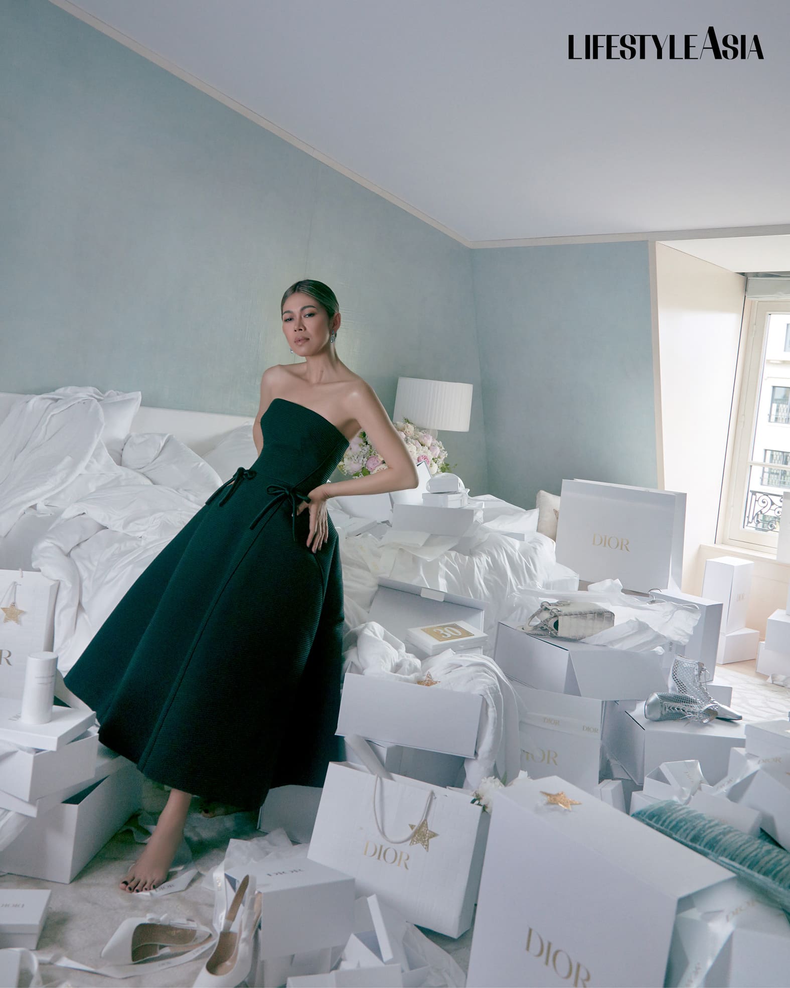 Freya Eduarte wearing “Sonnet” dress, Autumn/Winter 1952, Haute Couture collection