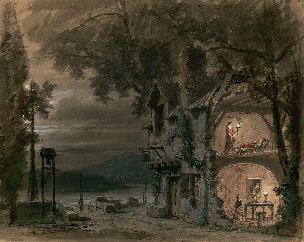 A sketch of the set design for the third act of "Rigoletto"