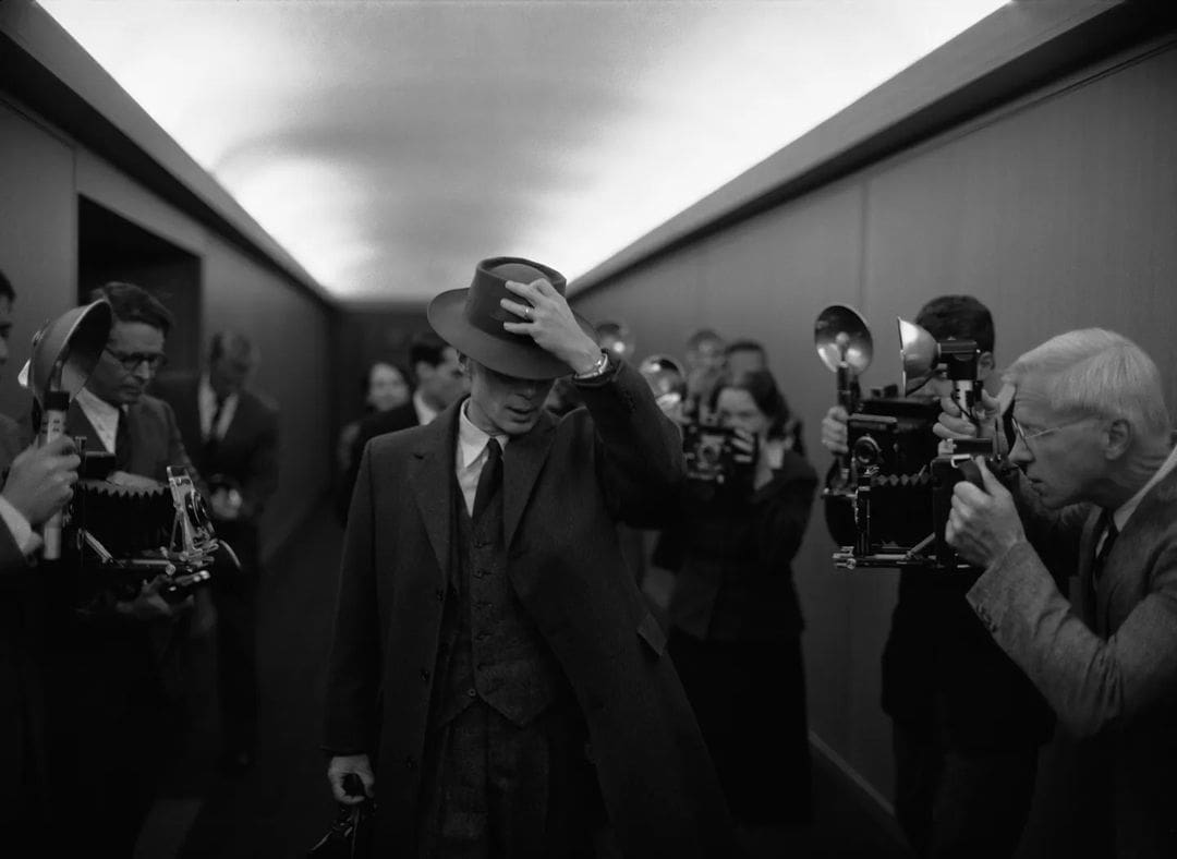 A shot from the dark historical drama, "Oppenheimer"