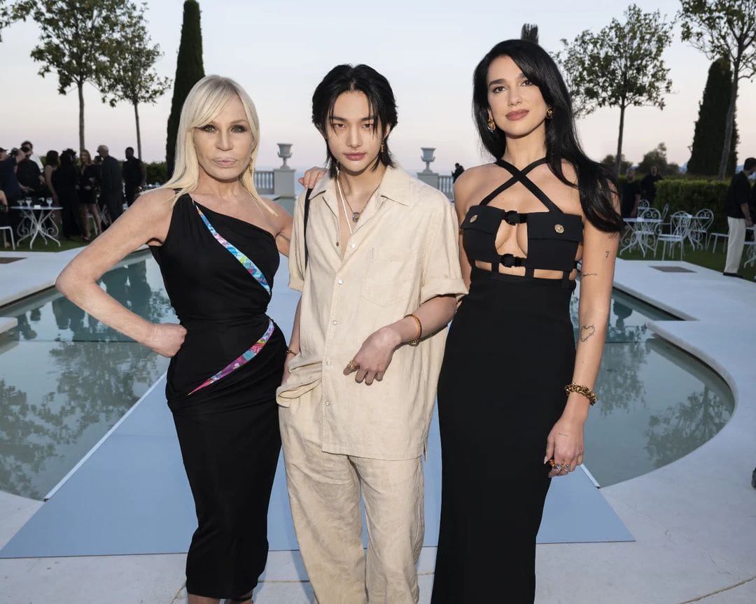 Hyunjin with Donatella Versace and Dua Lipa
