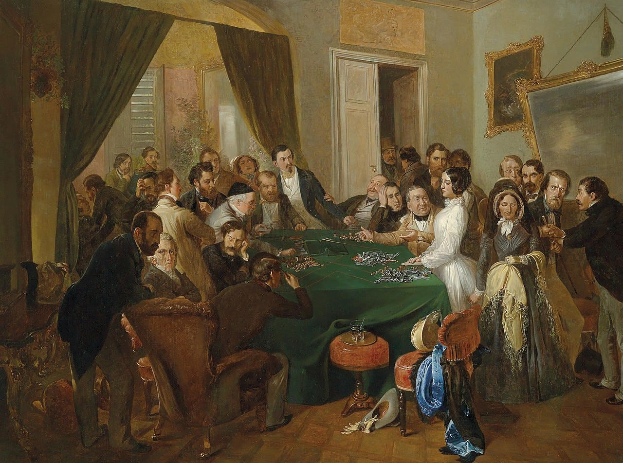 A painting depicting the first scene of "La Traviata"