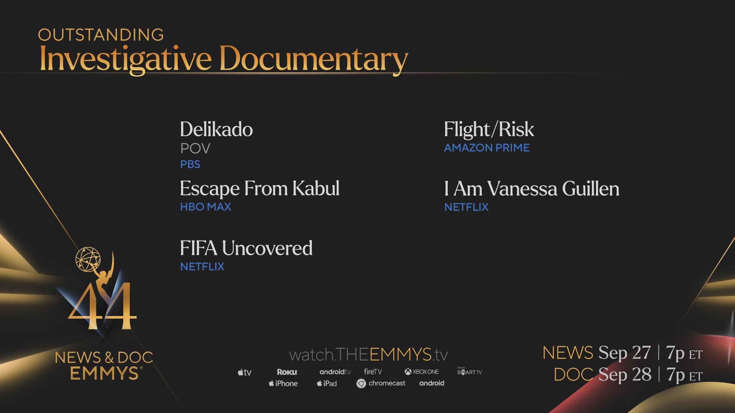Nominations for Outstanding Investigative Documentary