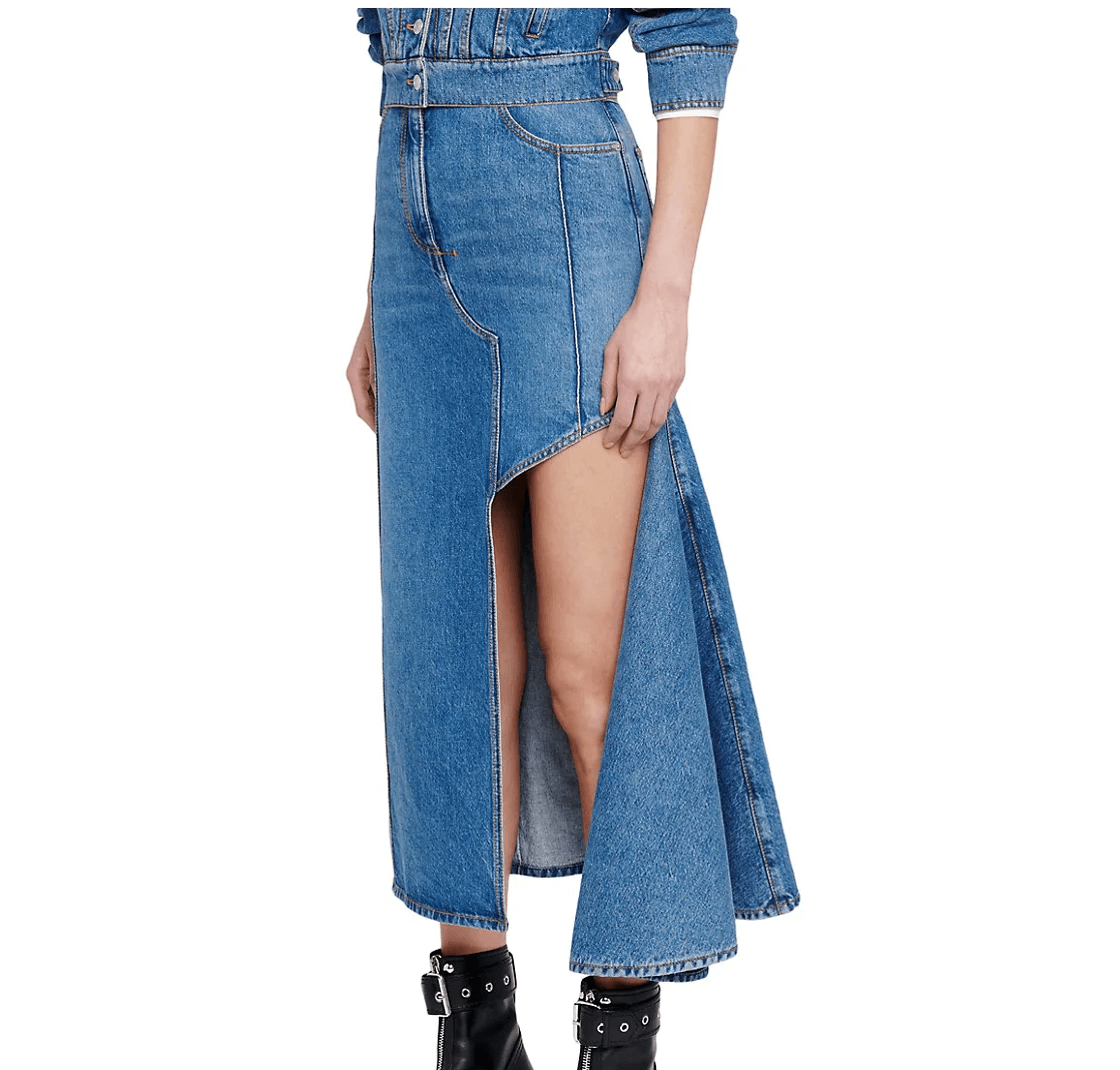 Alexander McQueen Denim Slash Midi-Skirt