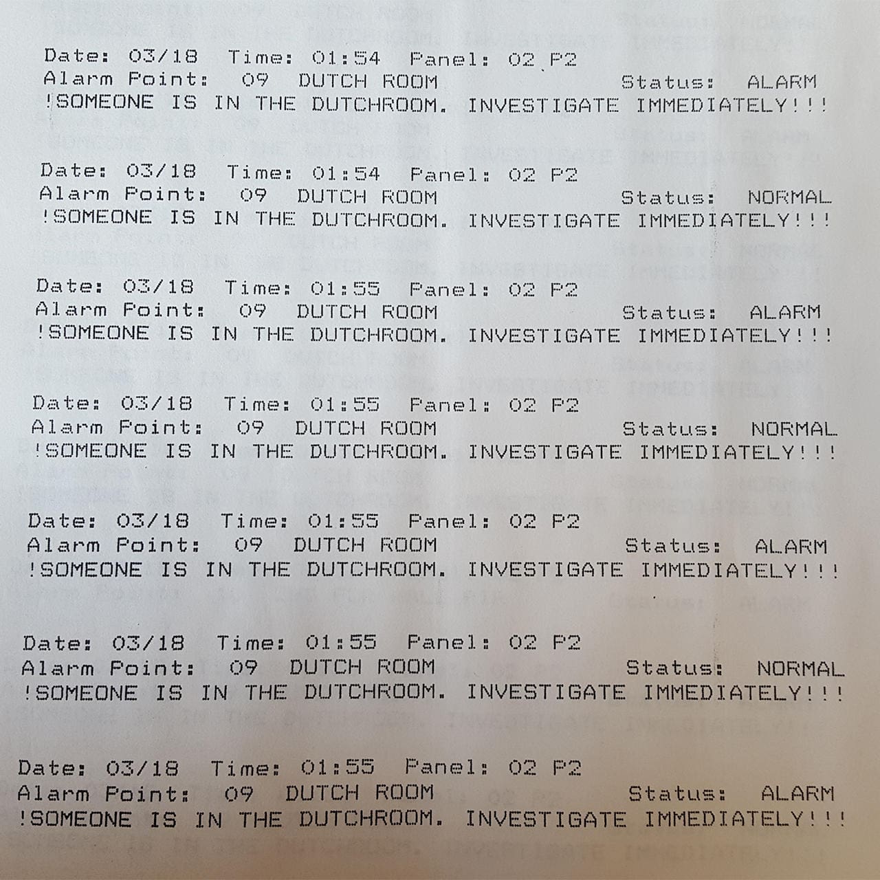 The list of motion alarms from the theft