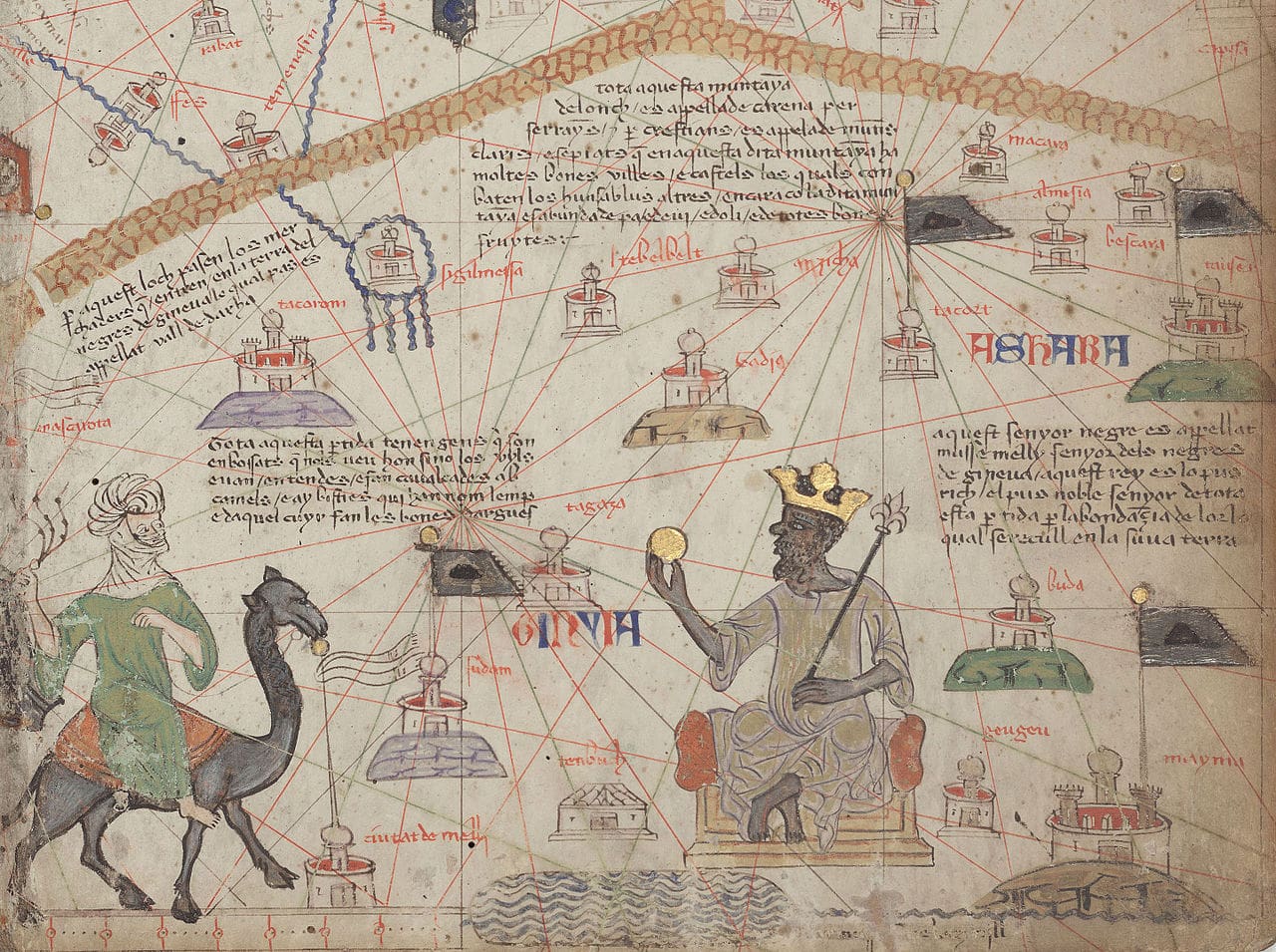 A section of the 1375 Catalan Atlas featuring Emperor Mansa Musa 
