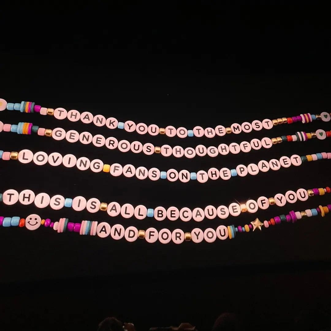 The credits on The Eras Tour film were in the form of friendship bracelets, referencing Taylor Swift's lyrics in hit song You’re On Your Own Kid