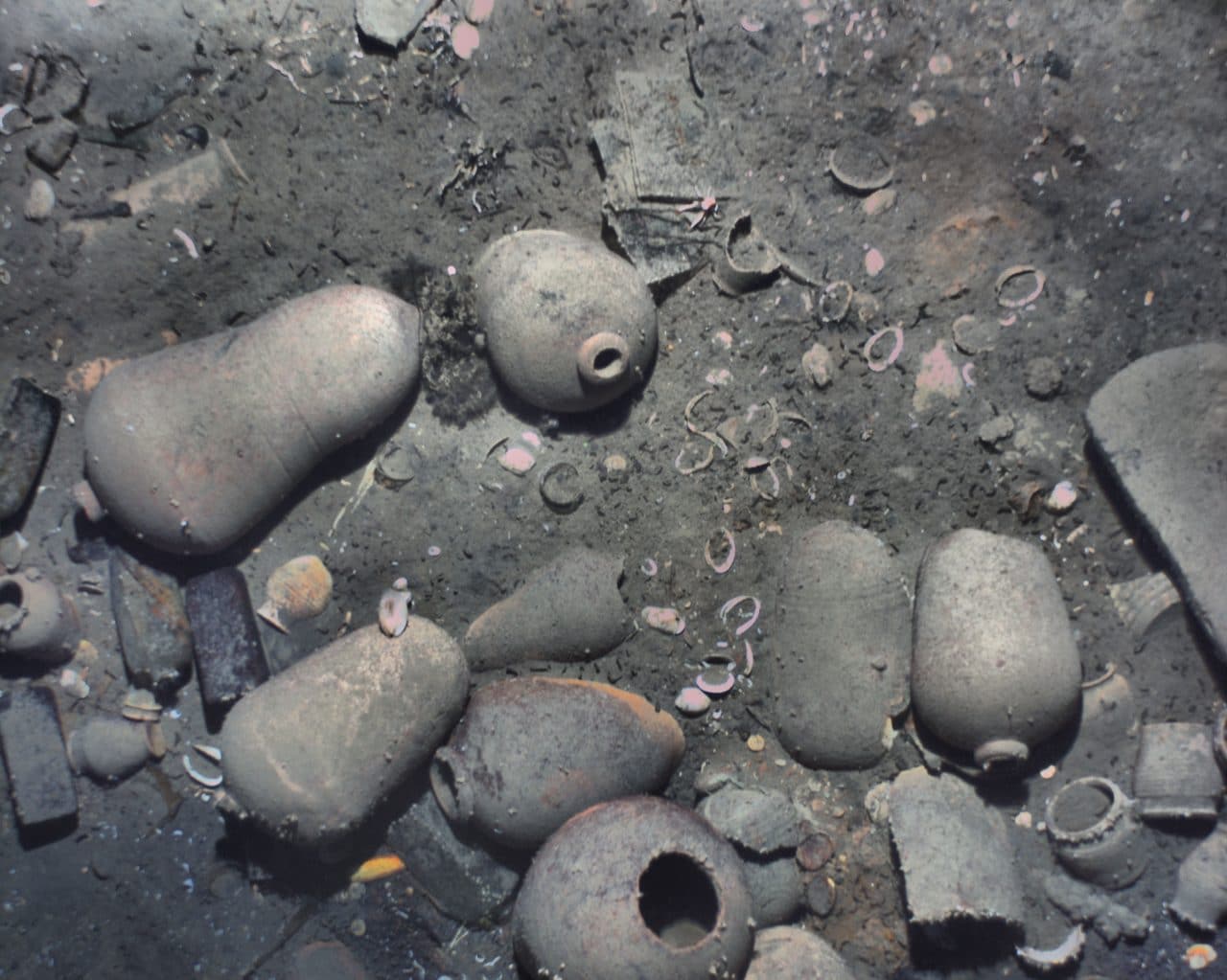 Pottery by the ship's wreckage
