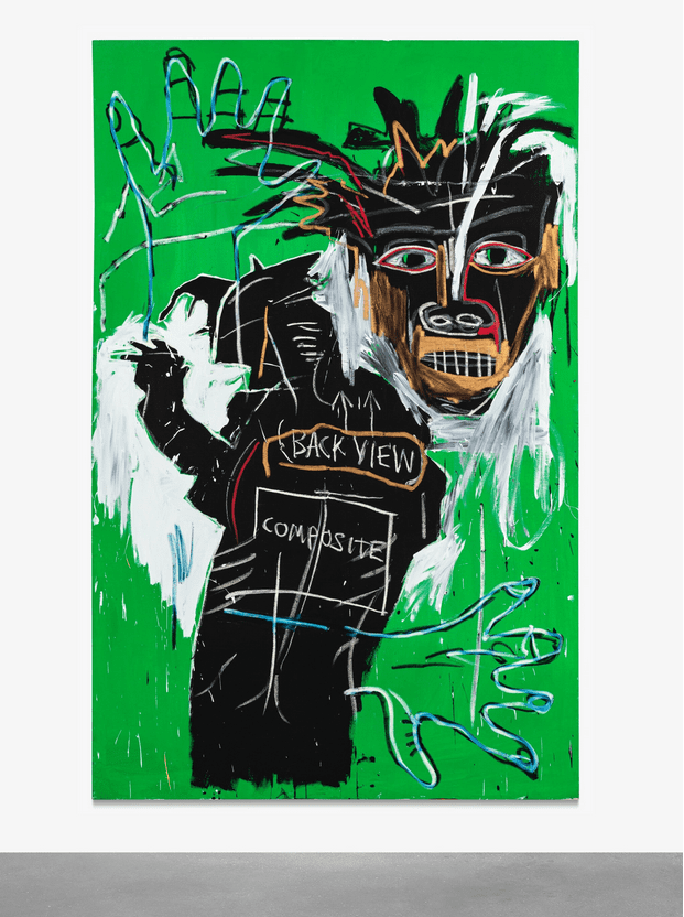 Jean-Michel Basquiat's "Self-Portrait as a Heel (Part Two)" (1982, acrylic and oilstick on canvas, 96 x 61½ inches)