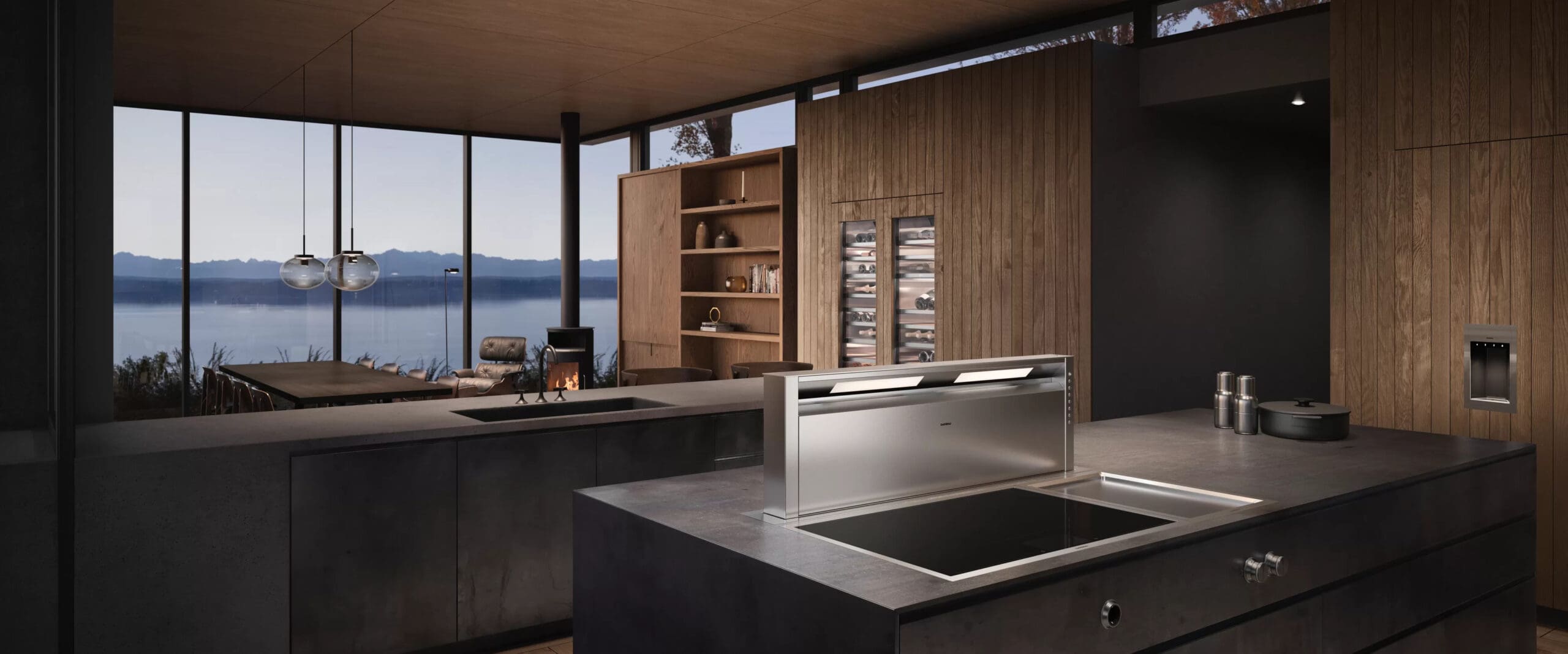 A kitchen becomes a piece of art with a special cooktop configuration that does everything from providing the optimal stove temperature to grilling picture-perfect meals
