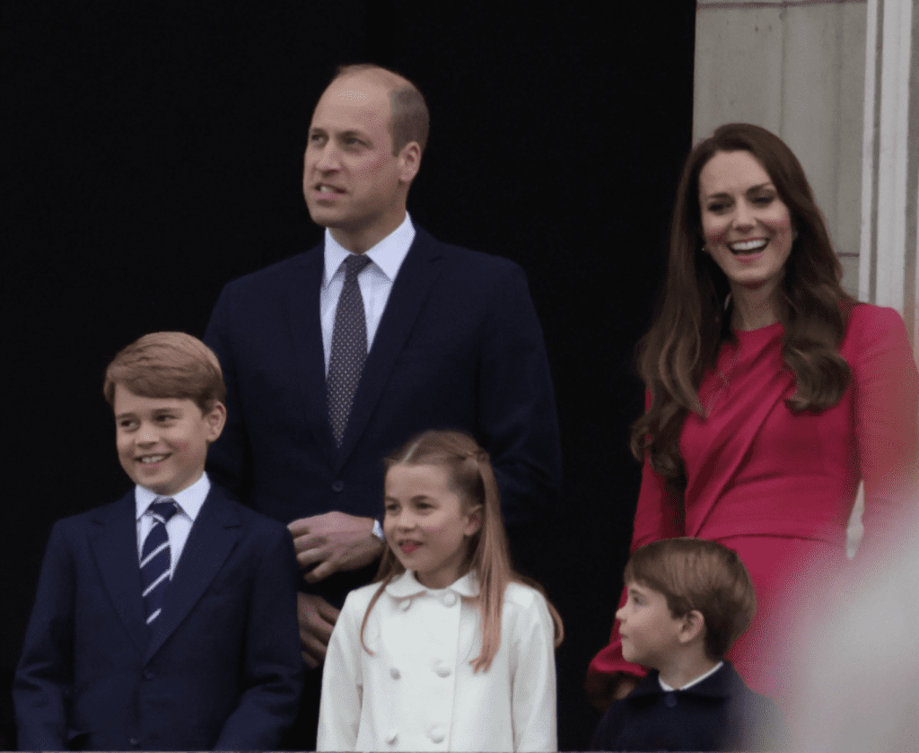 Prince William and Princess Kate with their children Prince George, Princess Charlotte, and Prince Louis.