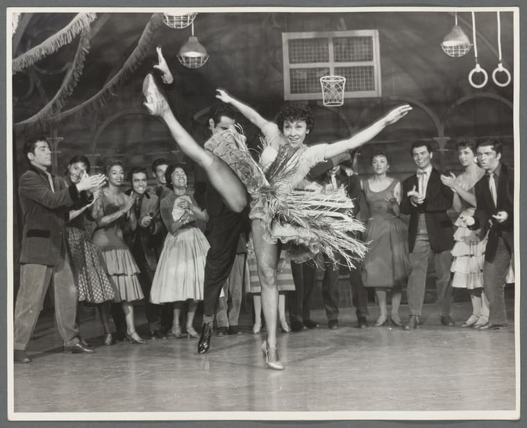Ken LeRoy, Chita Rivera, and the cast of the 1957 production of West Side Story
