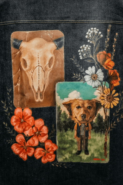 Close-ups of Gino Abiño vibrant and surreal works on YNDAN textiles