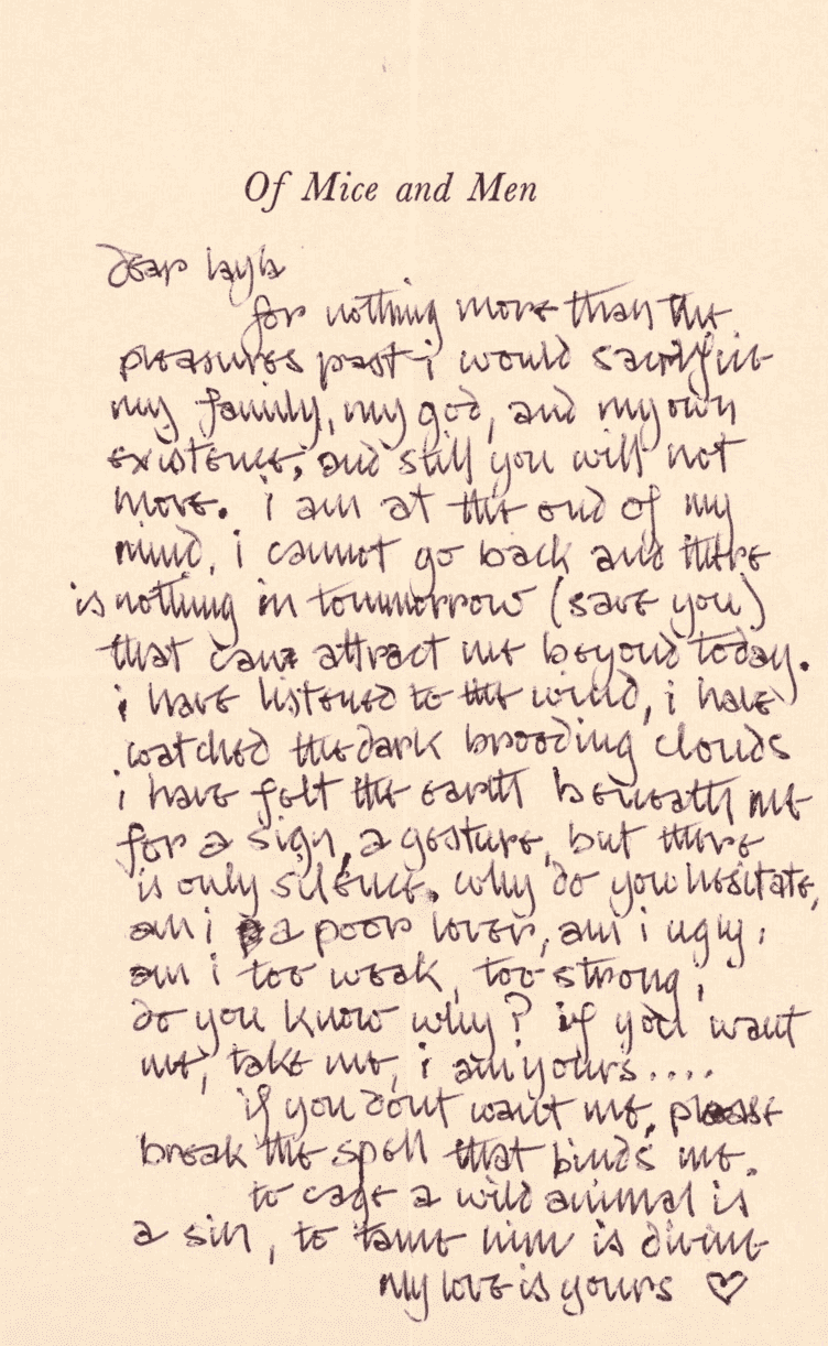 Another note for Boyd from Clapton, torn from a page from John Steinbeck's “Of Mice and Men”