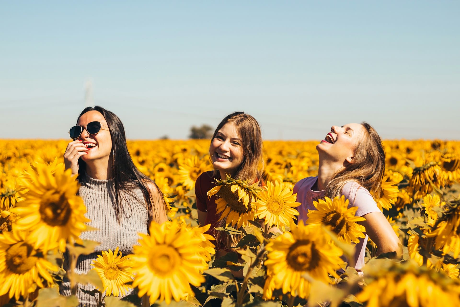 Friends in a field of flowers