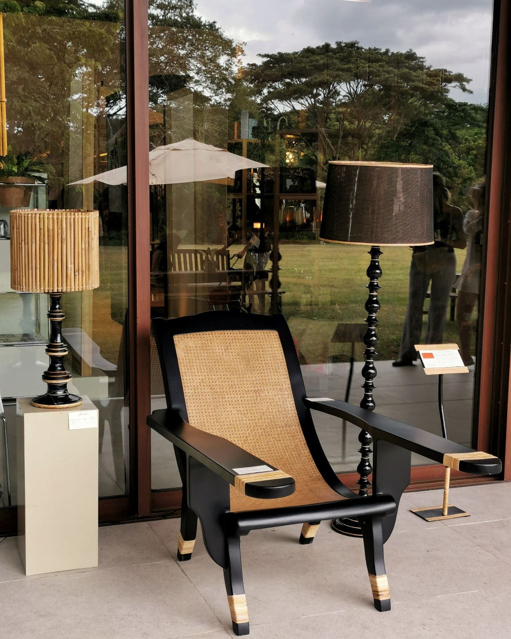 From left to right: "Kambal" lamp base runo shade;"Butaka" handcrafted in resin, encased in solihiya, detailed with rattan; and "Balustre" base in resin with jute shade"