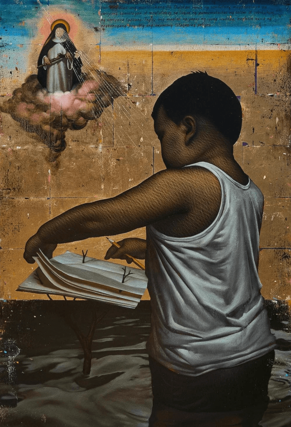 Ocula describes Leslie de Chavez as a Manila-born Filipino artist who delicately addresses sensitive topics such as imperialism, colonial history, and religion in his country.