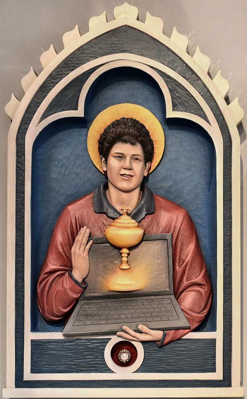 A shrine to Blessed Carlo Acutis at Covent Garden, Corpus Christi Catholic Church