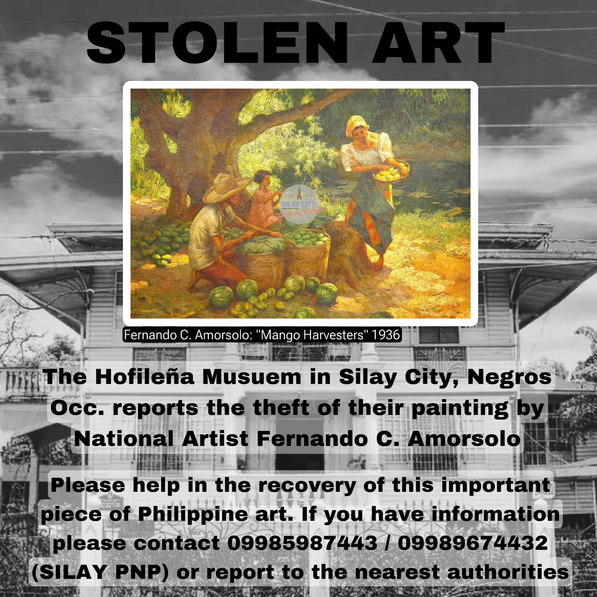 A poster asking the public to provide any information they might have about the theft