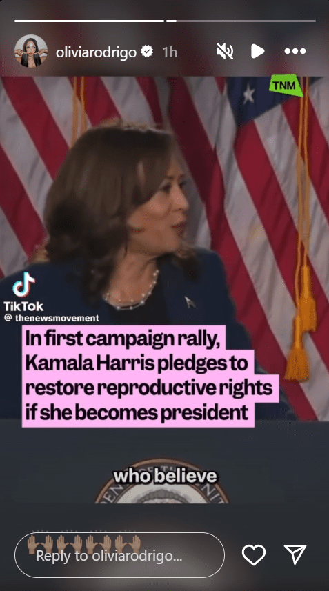 Olivia Rodrigo posts in support of Kamala Harris