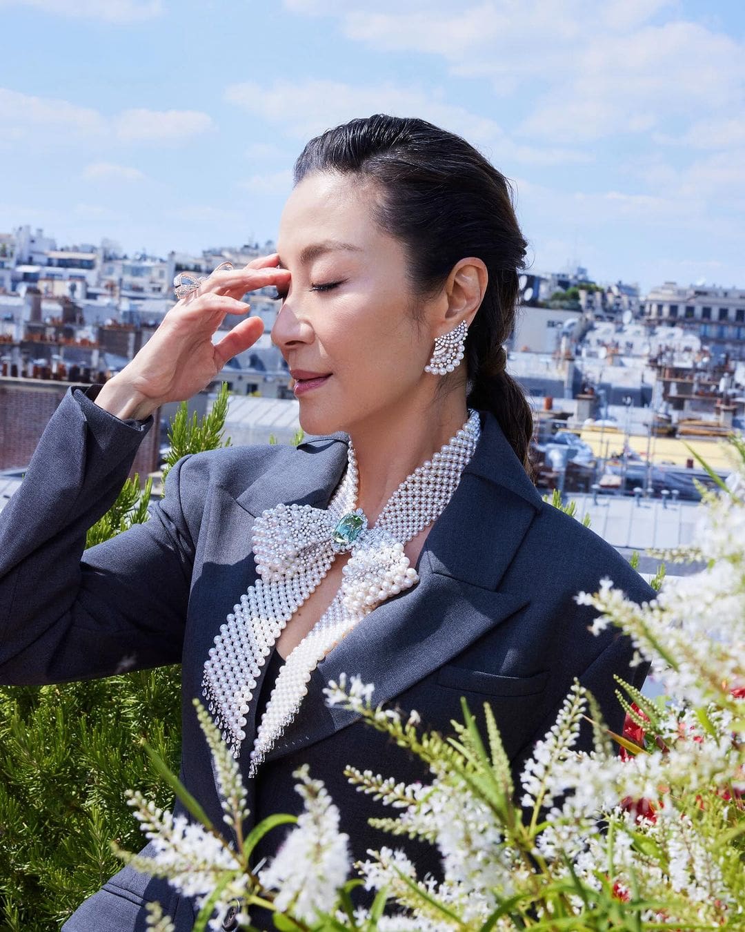 Michelle Yeoh wearing Mikimoto