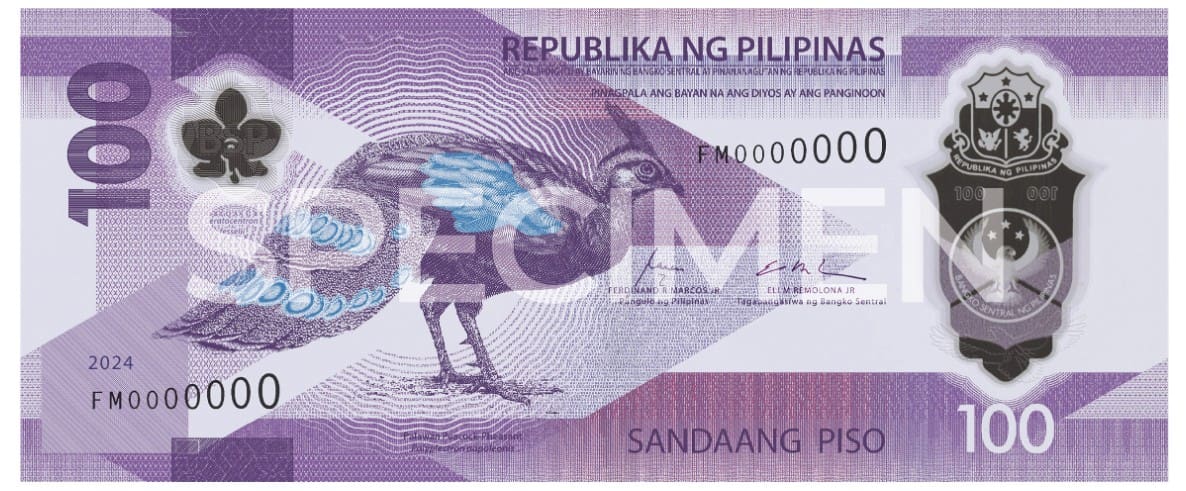 A male Palawan peacock-pheasant banknotes