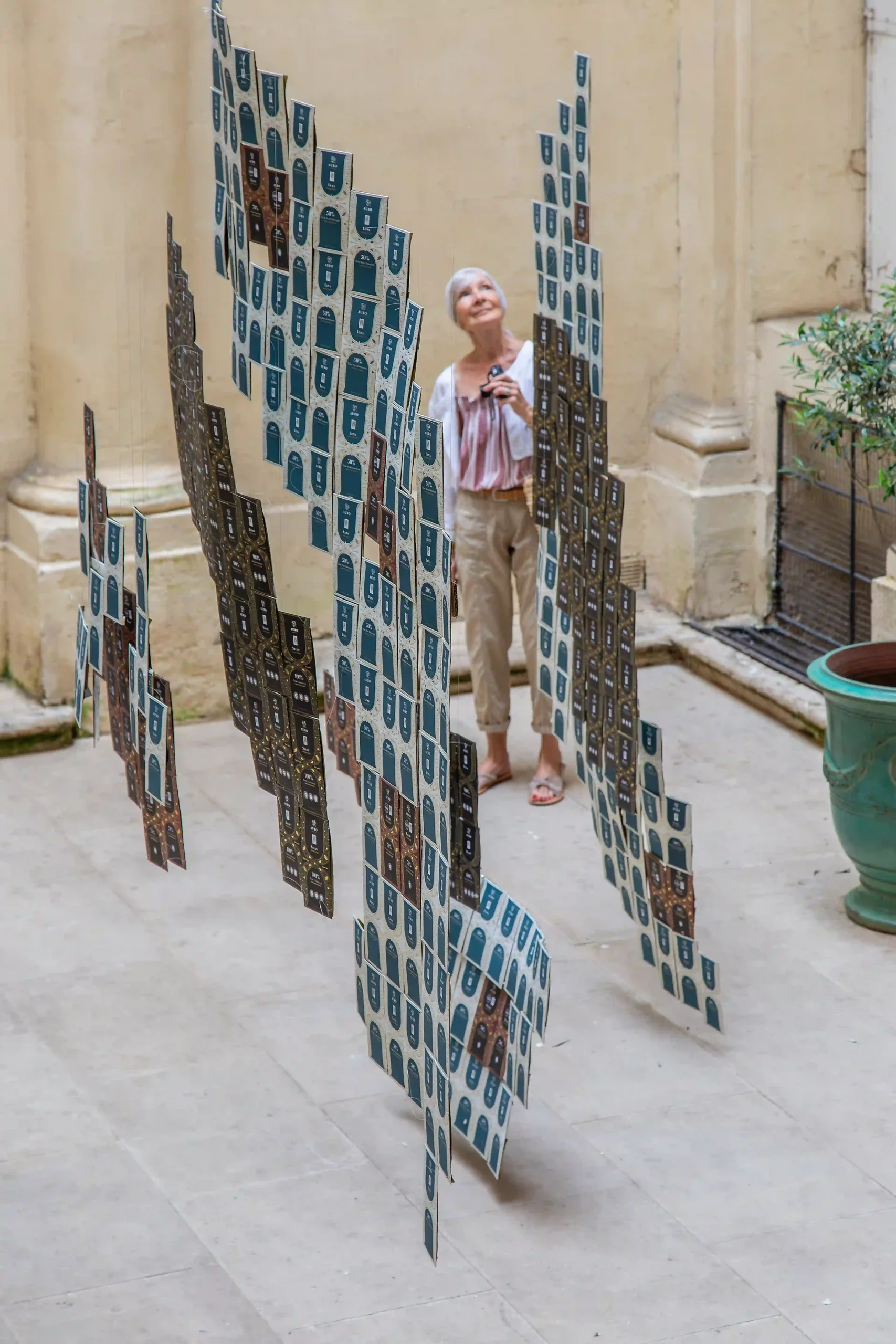 Visitors look at the WTA installation with awe