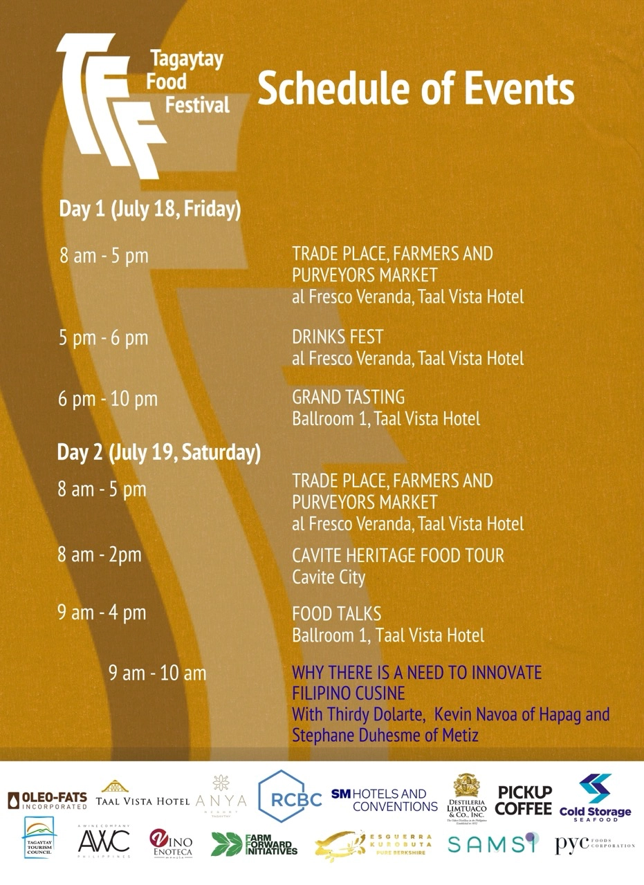 The schedule of events for the three-day Tagaytay Food Festival 2025