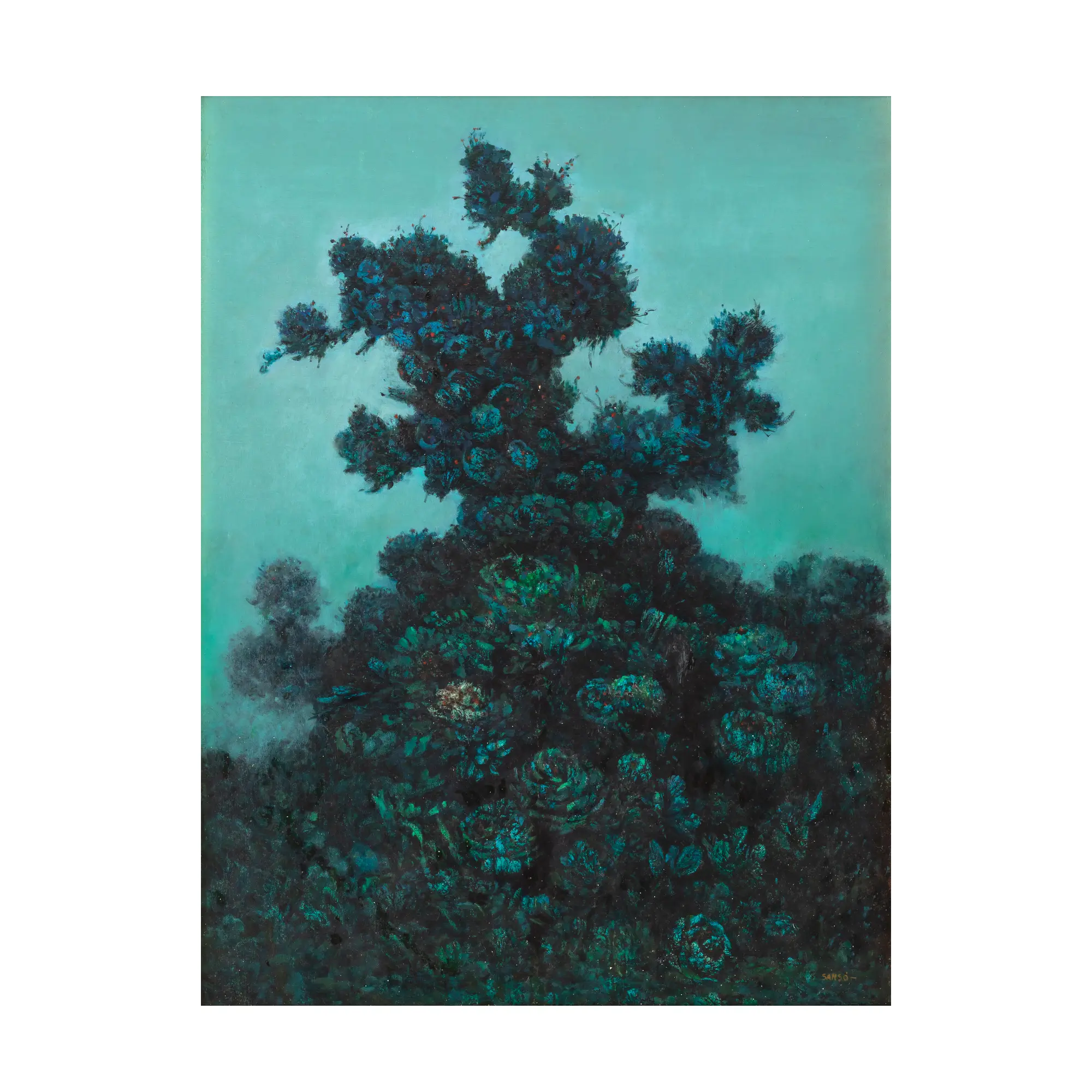 The "A Universe of Things" cocktail beside the Sansó artwork that inspired it