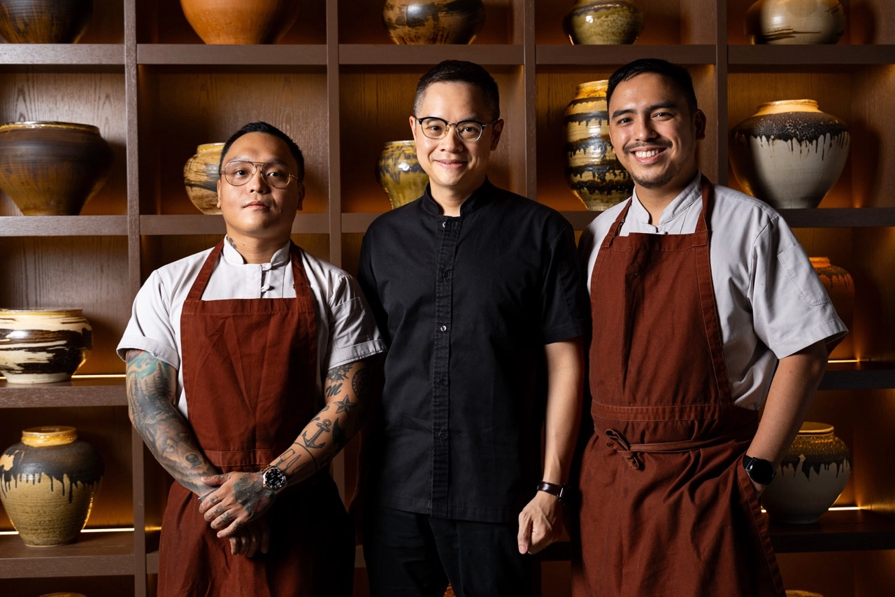 Hello, Malcolm: A Seamless Convergence Of Southeast Asian Flavors Chefs Kevin “Nav” Navoa (Hapag), Malcolm Lee (Candlenut and Pangium), and Thirdy Dolatre (Hapag)
